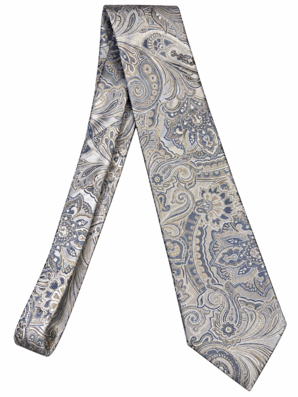 Canali Italy Luxury Silk Tie Paisley Silver Blue Gold Mens Necktie Authentic - Picture 5 of 11